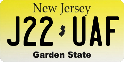 NJ license plate J22UAF