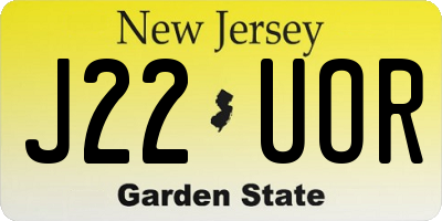 NJ license plate J22UOR