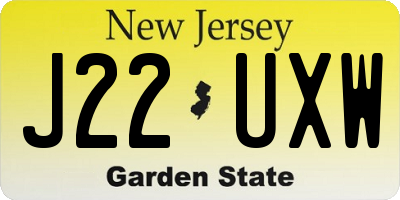 NJ license plate J22UXW