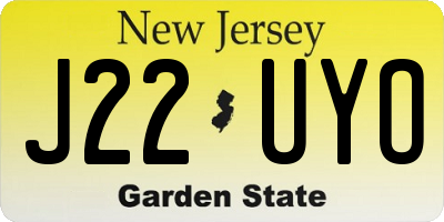 NJ license plate J22UYO