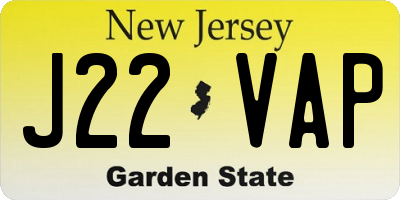 NJ license plate J22VAP