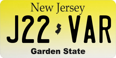 NJ license plate J22VAR