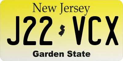 NJ license plate J22VCX