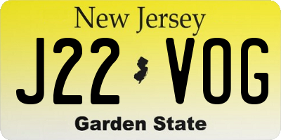 NJ license plate J22VOG