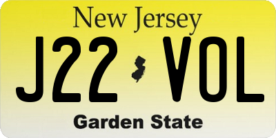 NJ license plate J22VOL