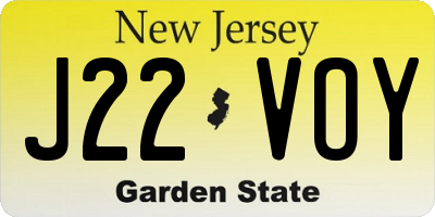 NJ license plate J22VOY