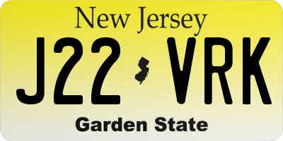 NJ license plate J22VRK