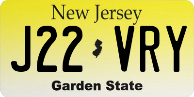 NJ license plate J22VRY