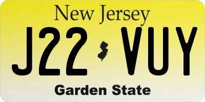 NJ license plate J22VUY