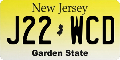 NJ license plate J22WCD