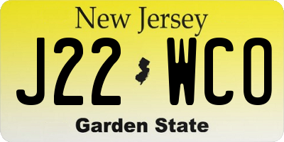 NJ license plate J22WCO