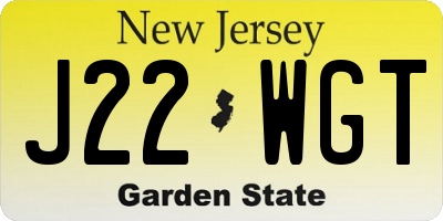 NJ license plate J22WGT