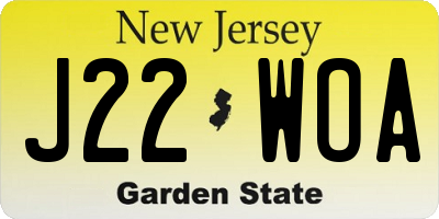 NJ license plate J22WOA