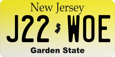 NJ license plate J22WOE