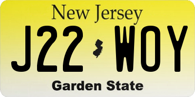 NJ license plate J22WOY