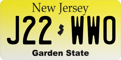 NJ license plate J22WWO