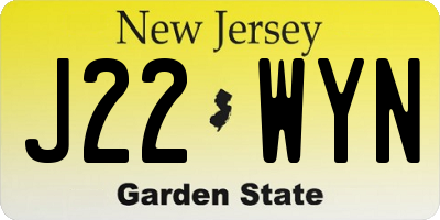NJ license plate J22WYN