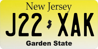 NJ license plate J22XAK