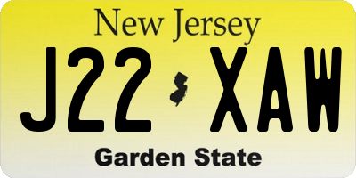 NJ license plate J22XAW