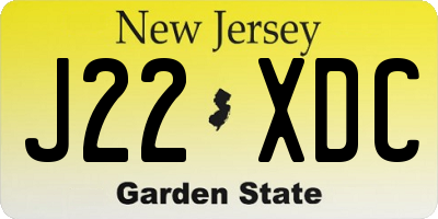 NJ license plate J22XDC
