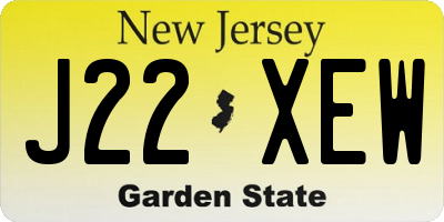 NJ license plate J22XEW
