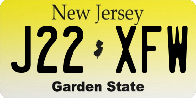 NJ license plate J22XFW