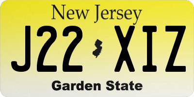 NJ license plate J22XIZ