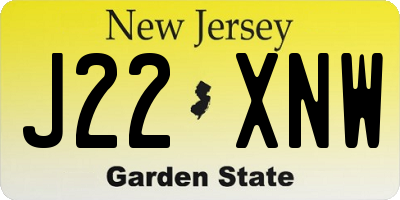 NJ license plate J22XNW