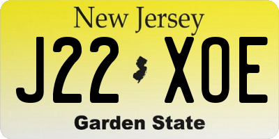 NJ license plate J22XOE