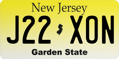 NJ license plate J22XON