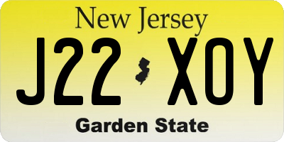 NJ license plate J22XOY