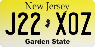 NJ license plate J22XOZ