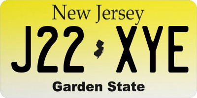 NJ license plate J22XYE
