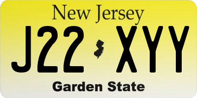 NJ license plate J22XYY