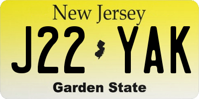 NJ license plate J22YAK