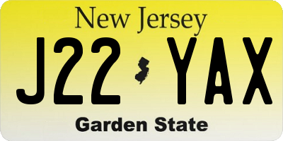 NJ license plate J22YAX