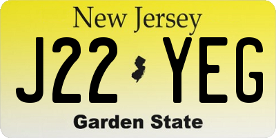 NJ license plate J22YEG
