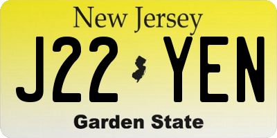 NJ license plate J22YEN