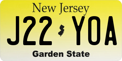 NJ license plate J22YOA
