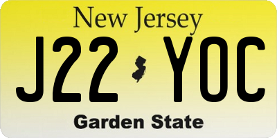 NJ license plate J22YOC