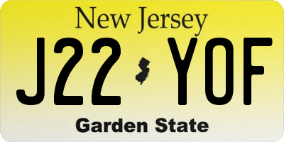 NJ license plate J22YOF
