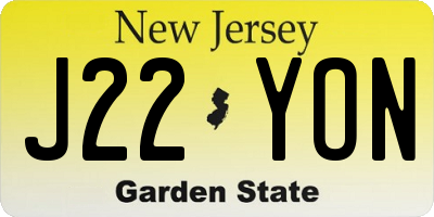 NJ license plate J22YON