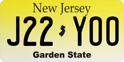 NJ license plate J22YOO