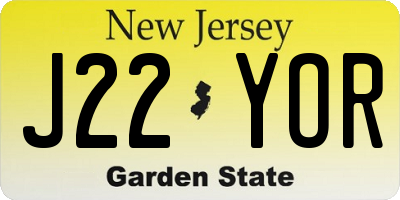 NJ license plate J22YOR