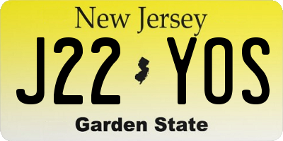 NJ license plate J22YOS