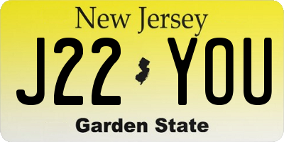 NJ license plate J22YOU