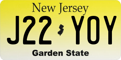 NJ license plate J22YOY