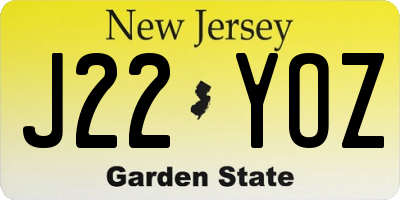 NJ license plate J22YOZ