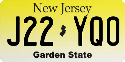 NJ license plate J22YQO