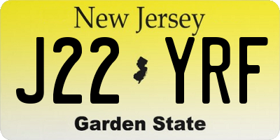 NJ license plate J22YRF